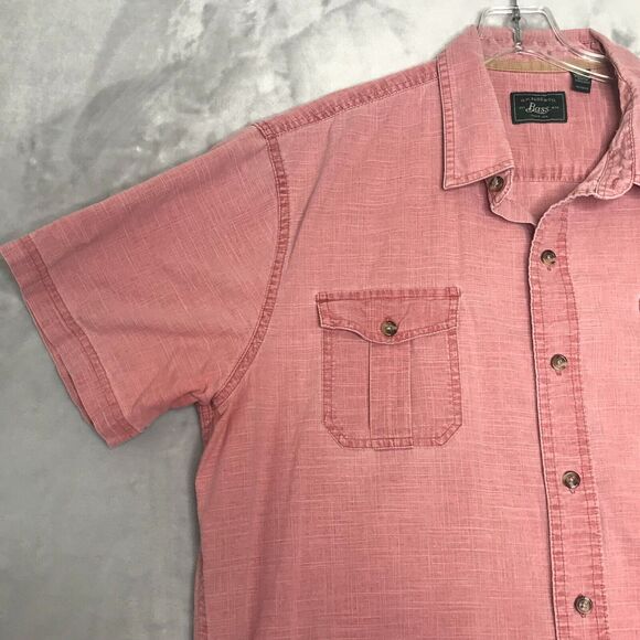 G. H. Bass Shirt Mens XL Red Washed Short Sleeve Button Down Cotton Casual - Picture 6 of 10